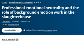 First page of the paper “Professional emotional neutrality and the role of background emotion work in the slaughterhouse”