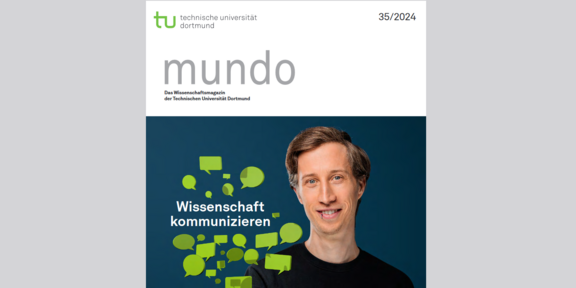 Cover of Mundo, issue 35-2024, on the Cover you can see Dr. Marcel Sebastian who holds an illustrated speech bubble in his hand