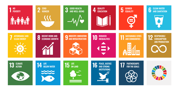 Bunte Kacheln der 17 Sustainable Development Goals
